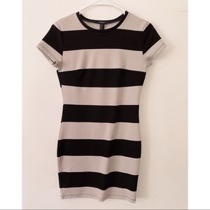 tan and black striped bodycon dress